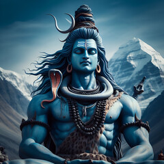 Fierce and Powerful Shiva in the Mountains