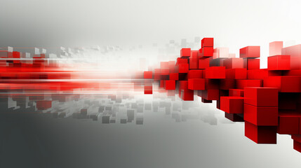 Dynamic red and gray abstract cubes with reflective gradient background