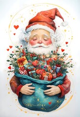 santa claus with gifts, Christmas card illustration