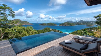 Fototapeta premium Scenic View of Infinity Pool Overlooking Ocean Landscape