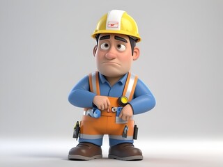 3d worker with helmet in a trouble