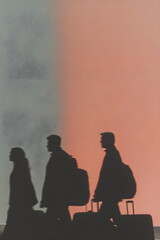 Silhouettes of people walking with suitcases. Poster design for International Migrants Day on December 18. for print and online use.