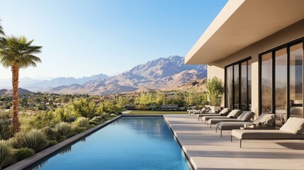 Fototapeta premium Modern villa with stunning mountain view and pool