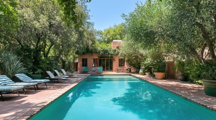 Charming Poolside Retreat Surrounded by Lush Greenery