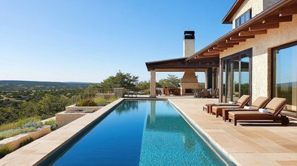 Fototapeta premium Modern villa with pool and stunning landscape view