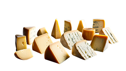 Fototapeta premium Cheese dice and slices on a transparent background