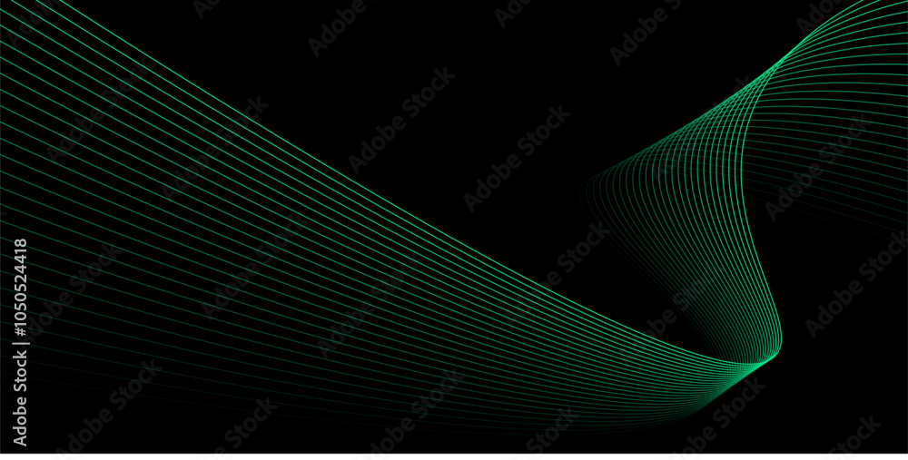 Poster flowing green lines create an abstract design against a black background