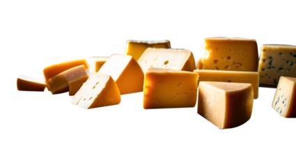 Cheese dice and slices on a transparent background