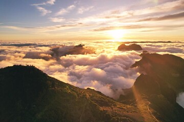 Madeira Island, sunset, mountains in the clouds