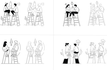 Creative Collaboration Concept with People Sitting on Ladders