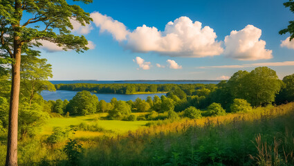 Naklejka premium Hammeren Nature Reserve on Bornholm Island, Denmark, sunny day in summer