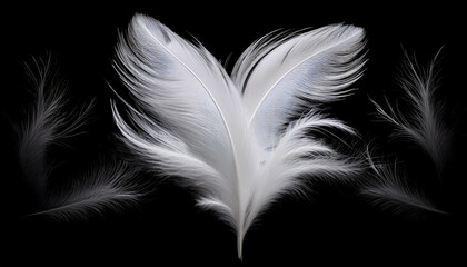 Obraz premium Elegant White Feathers Floating Gracefully on Black Background