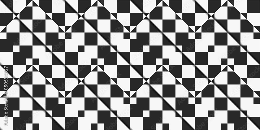 Poster Geometric black and white checkerboard pattern. Diagonal chess pattern.