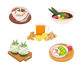 collection of Indonesian traditional drink and dessert illustration