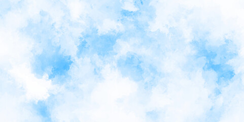 Abstract background with panorama of blue sky and white cloud nature design. horizon spring morning sky with clouds background. hand painted watercolor shades sky clouds.
