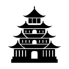 Obraz premium Chinese house black silhouette on white background Chinese national building pagoda Vector drawing