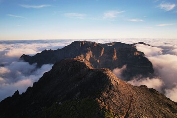 Madeira Island, sunset, mountains in the clouds