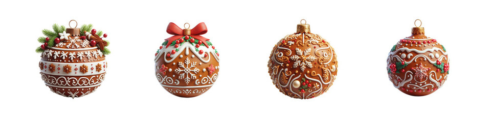 Set of Christmas gingerbread ball festive cookie, Happy Christmas Day special, isolated over on transparent white background