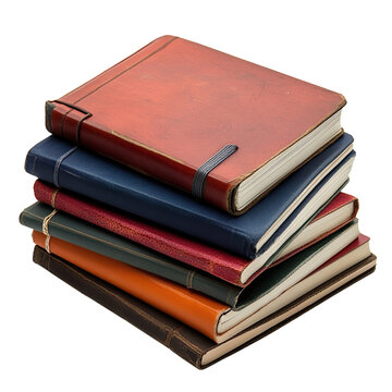 pile of different notebooks isolated on transparent background