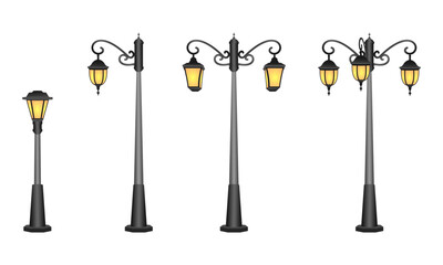 street lamp set vector illustration isolated on white background.