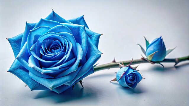 Minimalist blue rose with thorn presto rosebud
