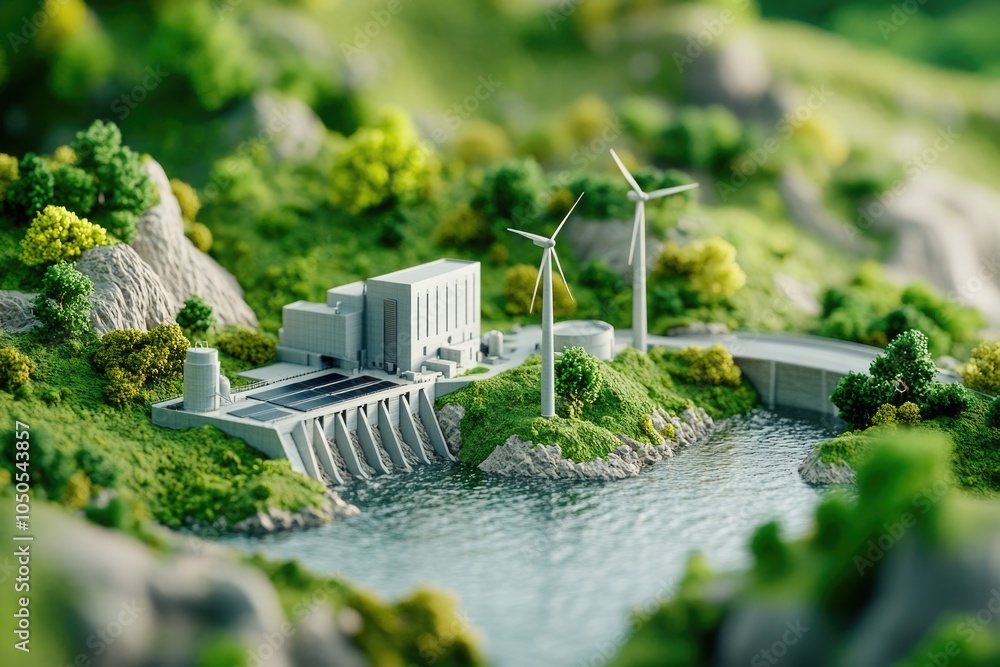 Poster a small scale model of a building with integrated wind turbines