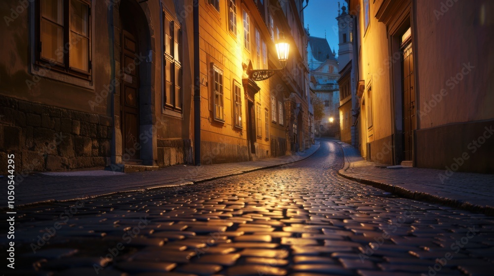 Aufkleber a serene view of a quiet street in the historic district of prague with cobblestone streets and medi