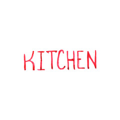 A hand-painted sign that reads KITCHEN in bold red letters, perfect for welcoming guests to the culinary space