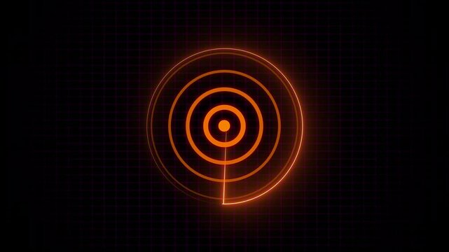 Radar Scanning Navigation. glowing neon golden color radar technology animation icon. Simple Radar Scanning with Black background.
