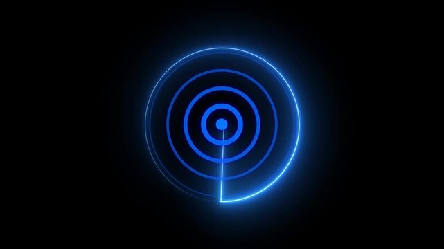 Radar Scanning Navigation. glowing neon blue color radar technology animation icon. Simple Radar Scanning with Black background.