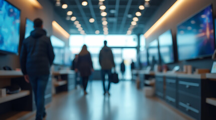 Inside an electronics store where shoppers are choosing TVs