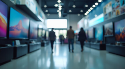 Fototapeta premium Inside a modern electronics store showcasing various TV models
