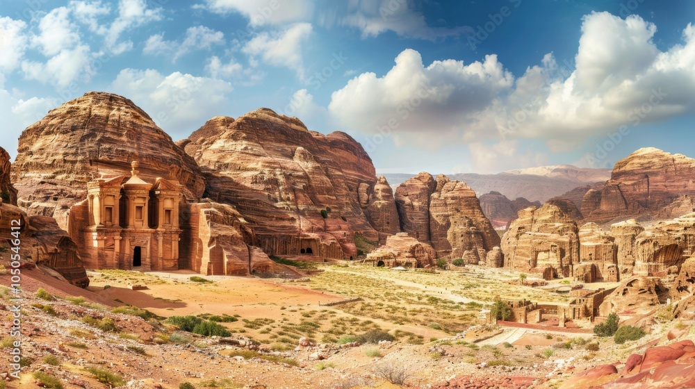 Aufkleber a serene view of the ancient city of petra with its rose-red rock-cut architecture and the dramatic 
