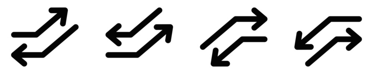 Vector icons of diagonal arrows, conveying upward or downward direction, suitable for navigation, movement, and UI design. Editable stroke.