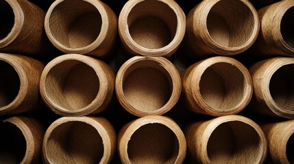 A high-angle view of a cluster of wooden pipes