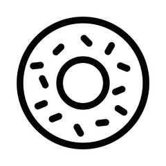 Minimalist vector icon of a donut with sprinkles, perfect for bakery, dessert, or cafe themes in food-related designs. Editable stroke.