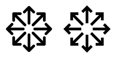 Obraz premium Vector icons of arrows pointing in multiple directions, ideal for representing choice, decision-making, or multi-way navigation. Editable stroke.