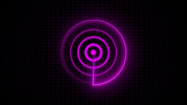 Radar Scanning Navigation. glowing neon pink color radar technology animation icon. Simple Radar Scanning with Black background.
