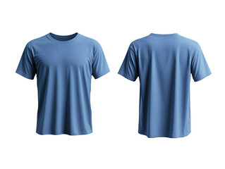 plain blue t-shirt mockup template, front and back view isolated on transparent background