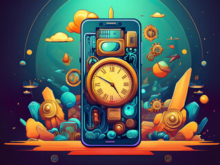 Steampunk-Style Mobile Phone with Clock