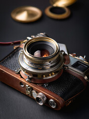 Steampunk-Style Camera Laying on Surface
