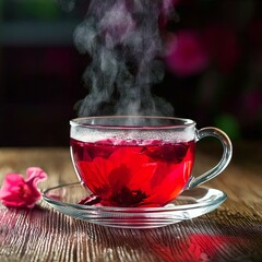 cup of Hibiscus tea with flowers