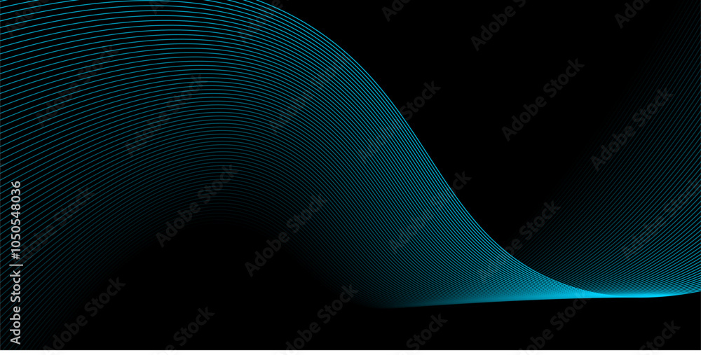 Poster gradient of blue lines. abstract wave pattern on a black background