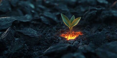 A seed sprouting through ashes, symbolizing courage to start anew