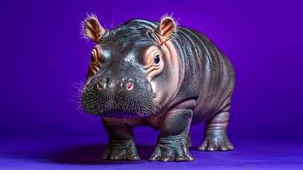 Obraz premium Pygmy Hippo Calf on Flat Purple Background