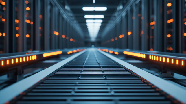 Automated warehouse system with robotic arms and conveyor belts