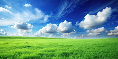 Obraz premium Nature landscape with grass field and blue sky with clouds