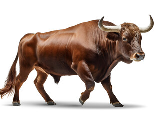 Side view of walking bull isolated