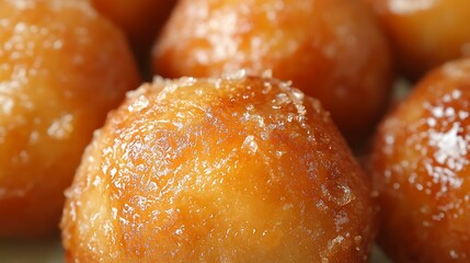 Close-up of fried Thai taro balls, crispy on the outside with a soft, sweet interior