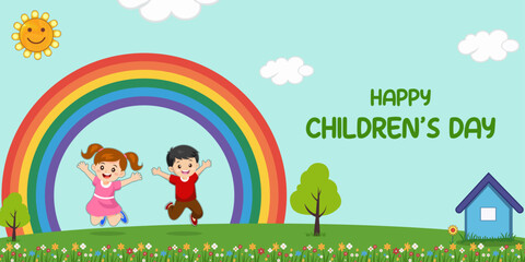 Obraz premium childrens day, Joyful children, happy children's day, with. childrens day Poster, happy childrens day, Poster, Banner, children day, Happy children day, celebrating. children day Poster, 